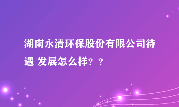 湖南永清环保股份有限公司待遇 发展怎么样？？